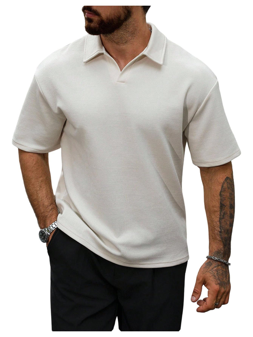 Verdusa Men's Old Money Clothes Collared Short Sleeve Golf Shirts Elegant Textured Tennis Tees Work Tops