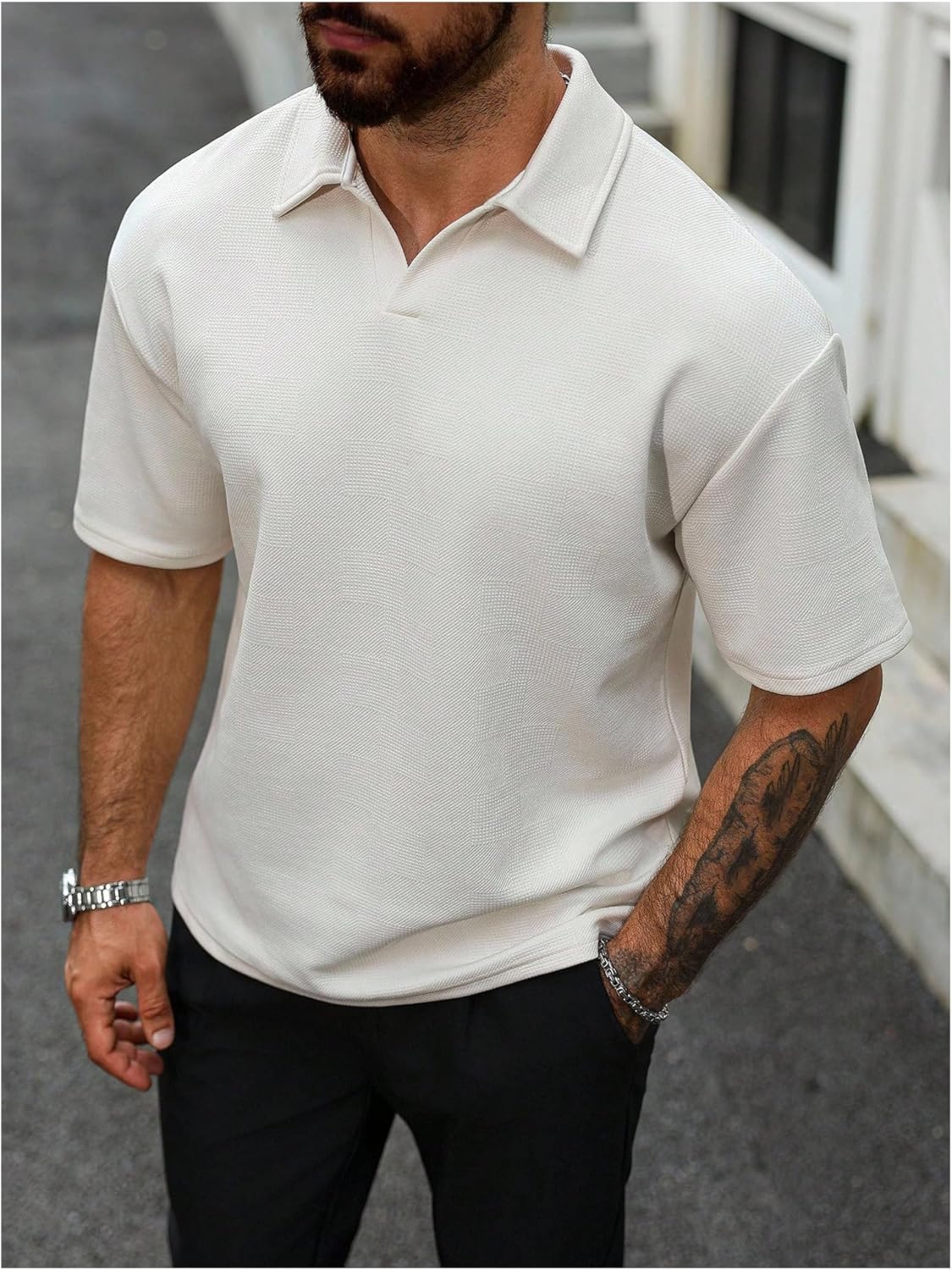 Verdusa Men's Old Money Clothes Collared Short Sleeve Golf Shirts Elegant Textured Tennis Tees Work Tops