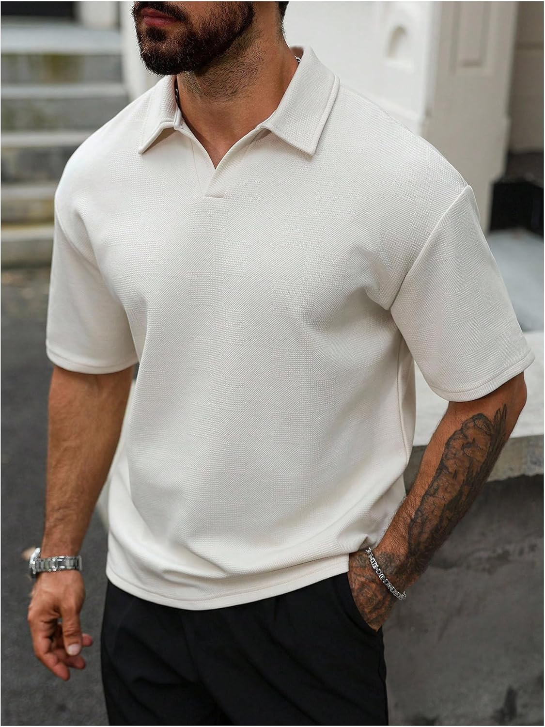 Verdusa Men's Old Money Clothes Collared Short Sleeve Golf Shirts Elegant Textured Tennis Tees Work Tops